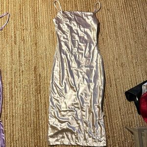 Gold XS silk midi slip dress